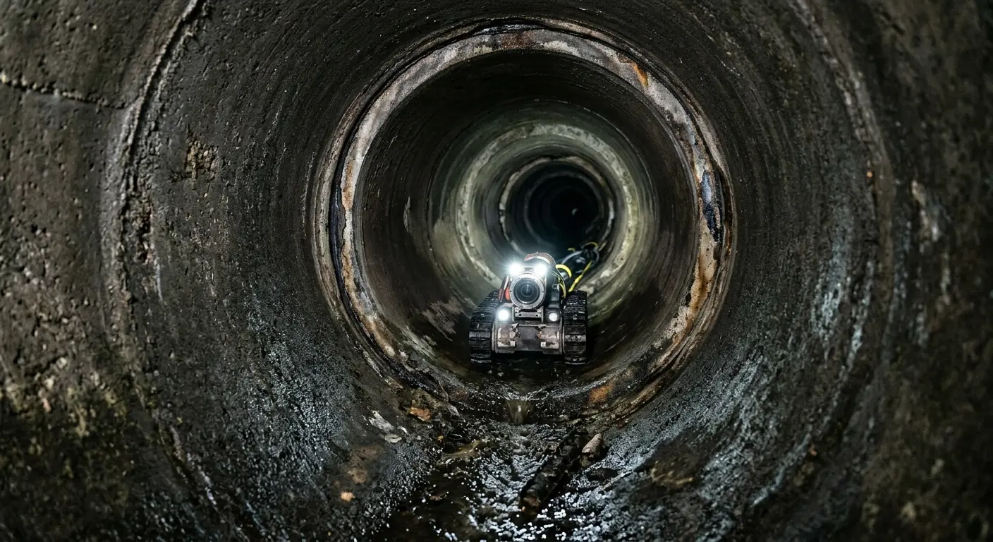 Robotic sewer camera inspecting pipe interior for Sewer Line Cleaning in Morris
